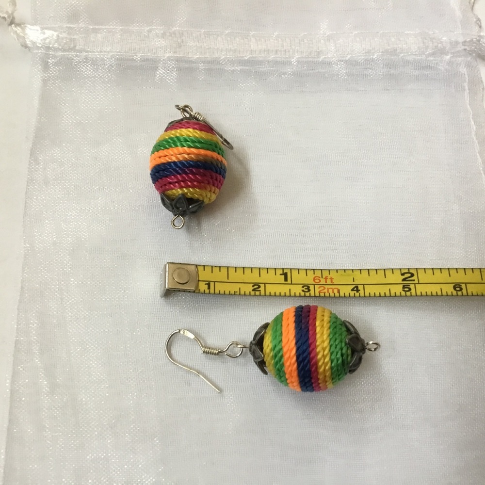 925 Silver Silk Thread Rainbow Earrings - Picture 4 of 4